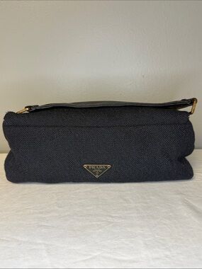 Prada Runway Black Canapa Fabric Leather Mini Pochette Shoulder Bag Italy